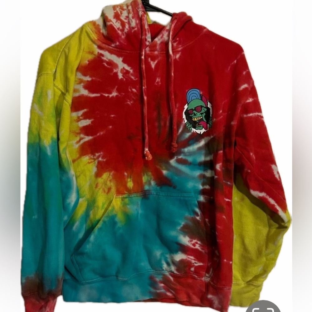 Zuni Tie Dye Skeleton Skater Hoodie Boho Hippie Rainbow Size Small Sweatshirt
